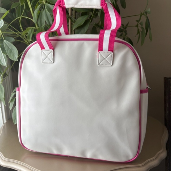Monaco Vegan Leather Pickleball Sling Backpack, White with Pink Accents - Picture 4 of 8